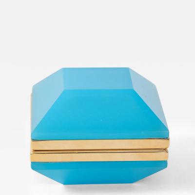 Antique French Turquoise Opaline Hexagonal Box