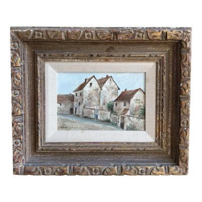 Antique French Village Oil Painting by R Touz 
