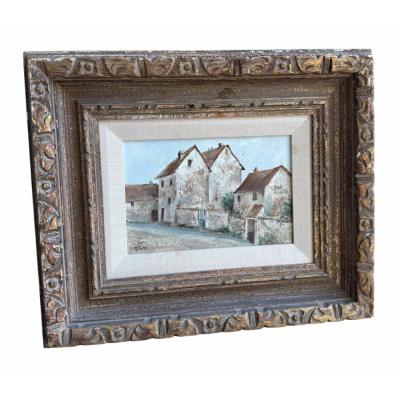 Antique French Village Oil Painting by R Touz 