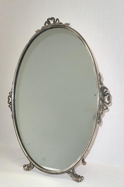 Antique French Vintage Silver Plate Table Vanity Mirror