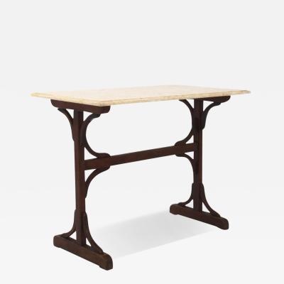 Antique French Wooden Bistro Table with Marble Top