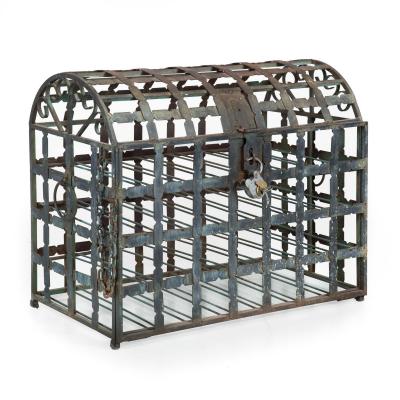 Antique French Wrought Iron Chest Wine Storage Rack for 28 Bottles