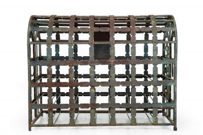 Antique French Wrought Iron Chest Wine Storage Rack for 28 Bottles