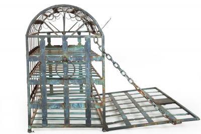 Antique French Wrought Iron Chest Wine Storage Rack for 28 Bottles