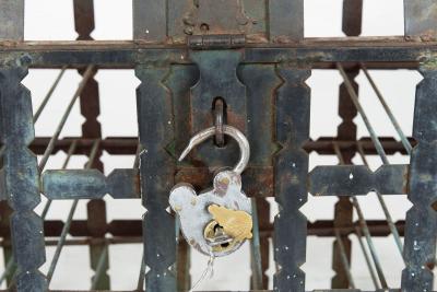 Antique French Wrought Iron Chest Wine Storage Rack for 28 Bottles