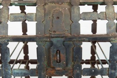 Antique French Wrought Iron Chest Wine Storage Rack for 28 Bottles