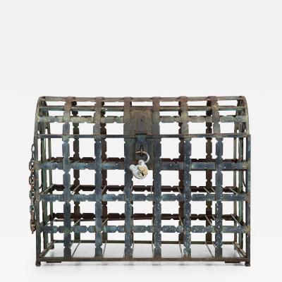 Antique French Wrought Iron Chest Wine Storage Rack for 28 Bottles