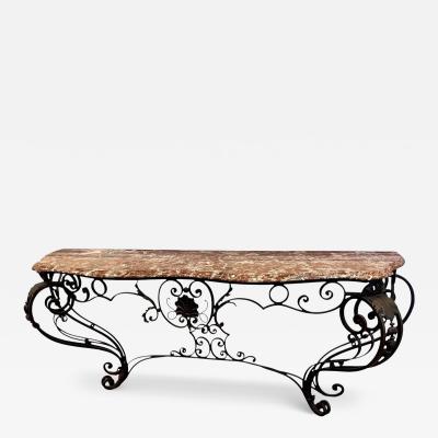 Antique French Wrought Iron Marble Top Console Table
