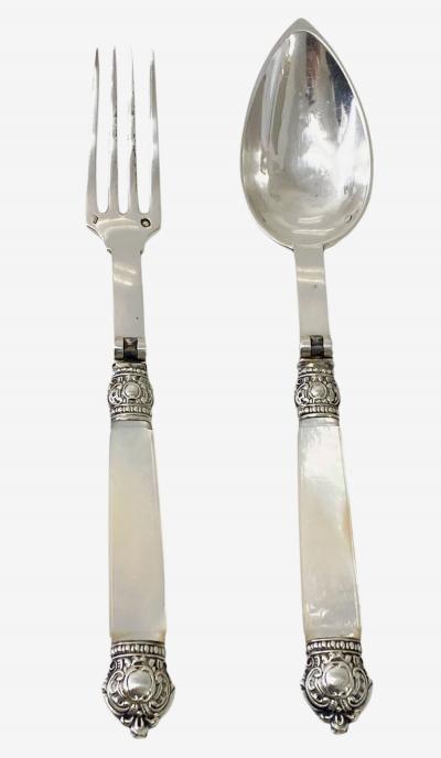 Antique French antique silver mop travel folding fork and spoon original box