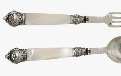 Antique French antique silver mop travel folding fork and spoon original box