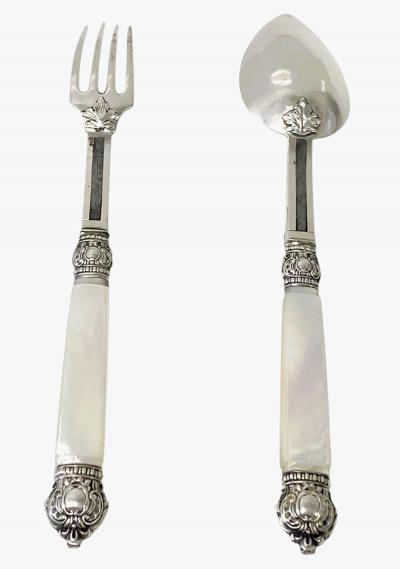 Antique French antique silver mop travel folding fork and spoon original box