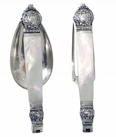Antique French antique silver mop travel folding fork and spoon original box