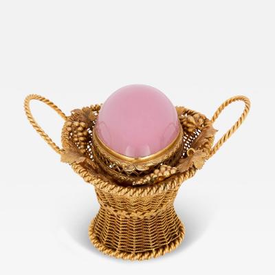 Antique French basket shaped perfume bottle and holder