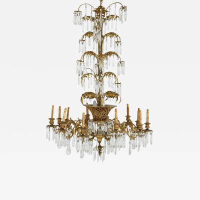 Antique French clear cut glass and ormolu twelve light chandelier