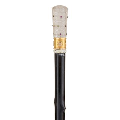 Antique French crystal vermeil and gemstone cane