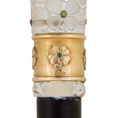 Antique French crystal vermeil and gemstone cane