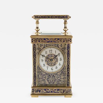 Antique French enamelled and engraved brass carriage clock