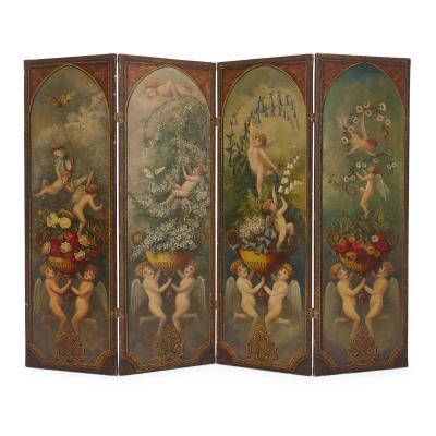Antique French folding screen painted in the Romantic style