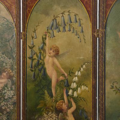 Antique French folding screen painted in the Romantic style