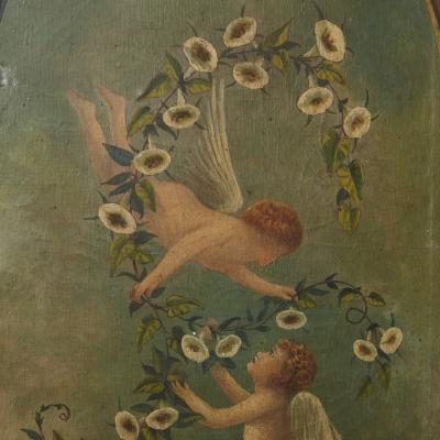 Antique French folding screen painted in the Romantic style