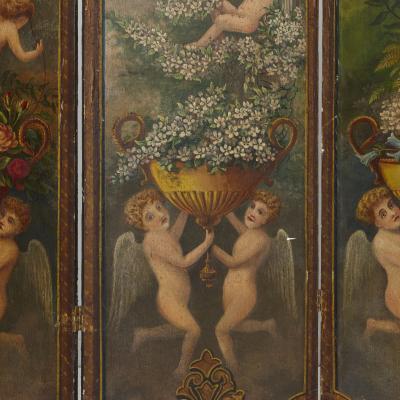 Antique French folding screen painted in the Romantic style