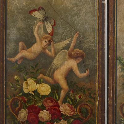 Antique French folding screen painted in the Romantic style
