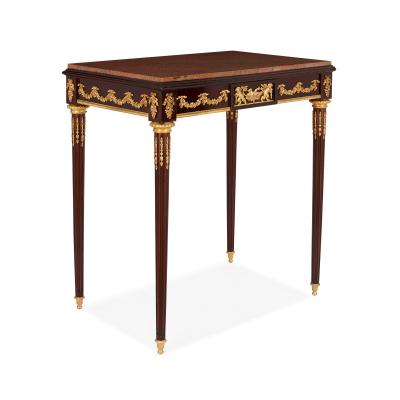 Antique French gilt bronze mounted mahogany side table