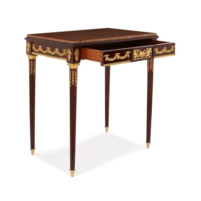 Antique French gilt bronze mounted mahogany side table