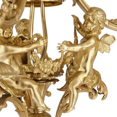 Antique French gilt bronze three branch chandelier