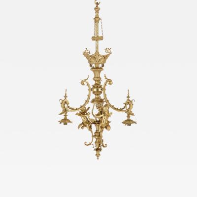 Antique French gilt bronze three branch chandelier