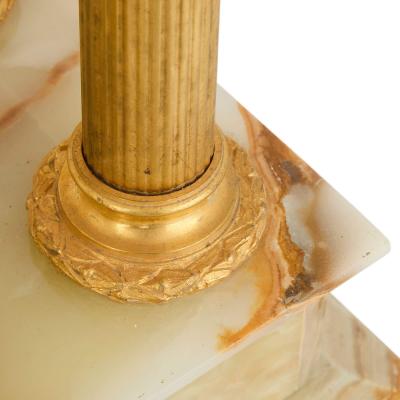 Antique French green onyx gilt bronze and champlev enamel pedestal