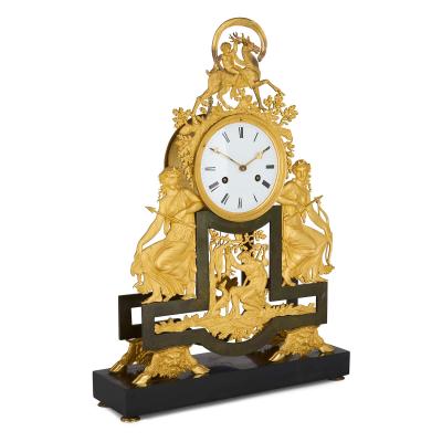Antique French late 18th century gilt and patinated bronze mantel clock