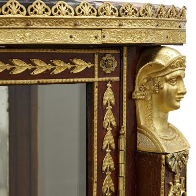 Antique French marble topped vitrine in the Empire style