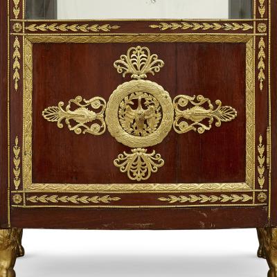 Antique French marble topped vitrine in the Empire style