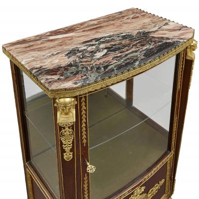 Antique French marble topped vitrine in the Empire style