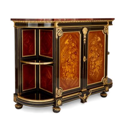 Antique French ormolu brass and marquetry ebonised wood sideboard