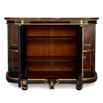 Antique French ormolu brass and marquetry ebonised wood sideboard