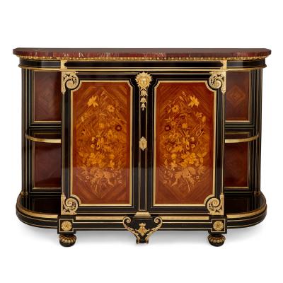 Antique French ormolu brass and marquetry ebonised wood sideboard