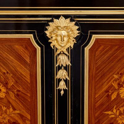 Antique French ormolu brass and marquetry ebonised wood sideboard