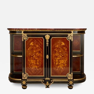 Antique French ormolu brass and marquetry ebonised wood sideboard