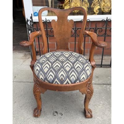 Antique George I Swan Handle Mahogany Arm Chair