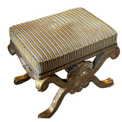 Antique George II Style Giltwood Stool Bench W Cut Silk Velvet