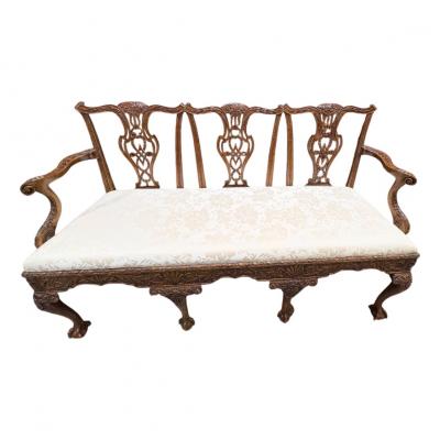 Antique George III Mahogany Triple Chair Back Sofa Settee