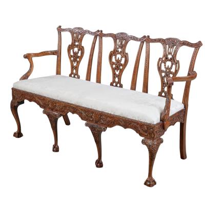 Antique George III Mahogany Triple Chair Back Sofa Settee