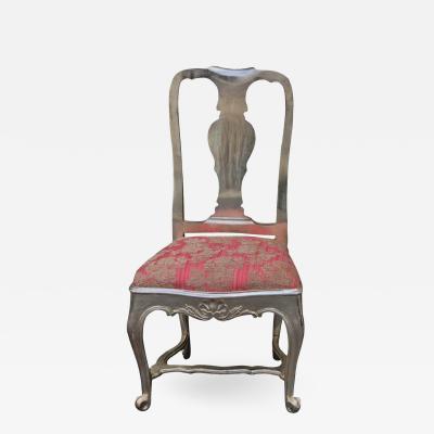 Antique George III Silverleaf Giltwood Pink Chenille Side Chair