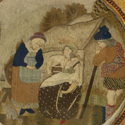 Antique Georgian Applique Embroidery of a Country Scene