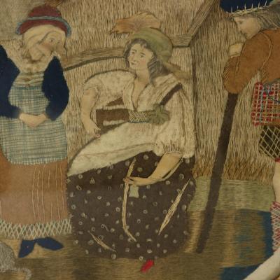 Antique Georgian Applique Embroidery of a Country Scene