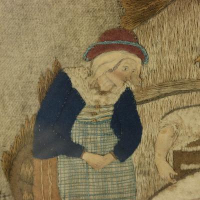 Antique Georgian Applique Embroidery of a Country Scene