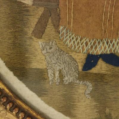 Antique Georgian Applique Embroidery of a Country Scene