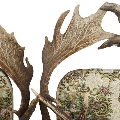 Antique German Antler Settee with Rococo Style Upholstery